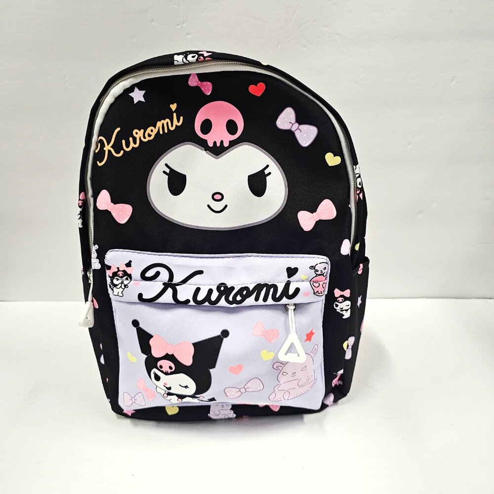 Kuromi Kawaii Cartoon Backpack Side Pockets Black Purple School Bag Bookbag